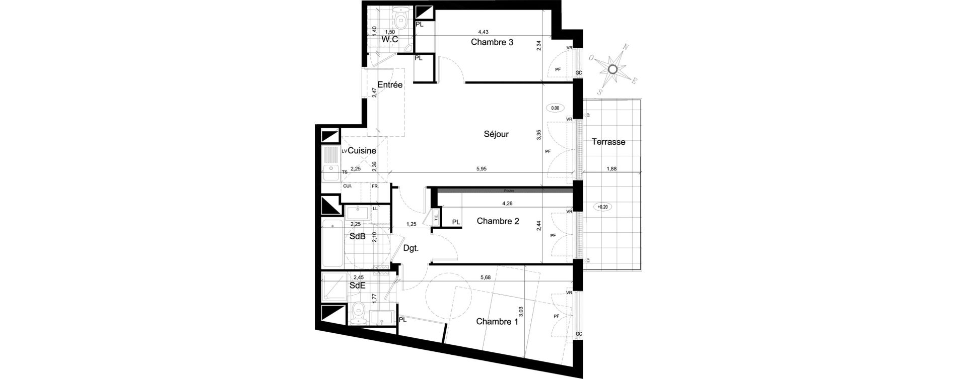 Appartement T4 de 78,45 m2 au Chesnay Centre