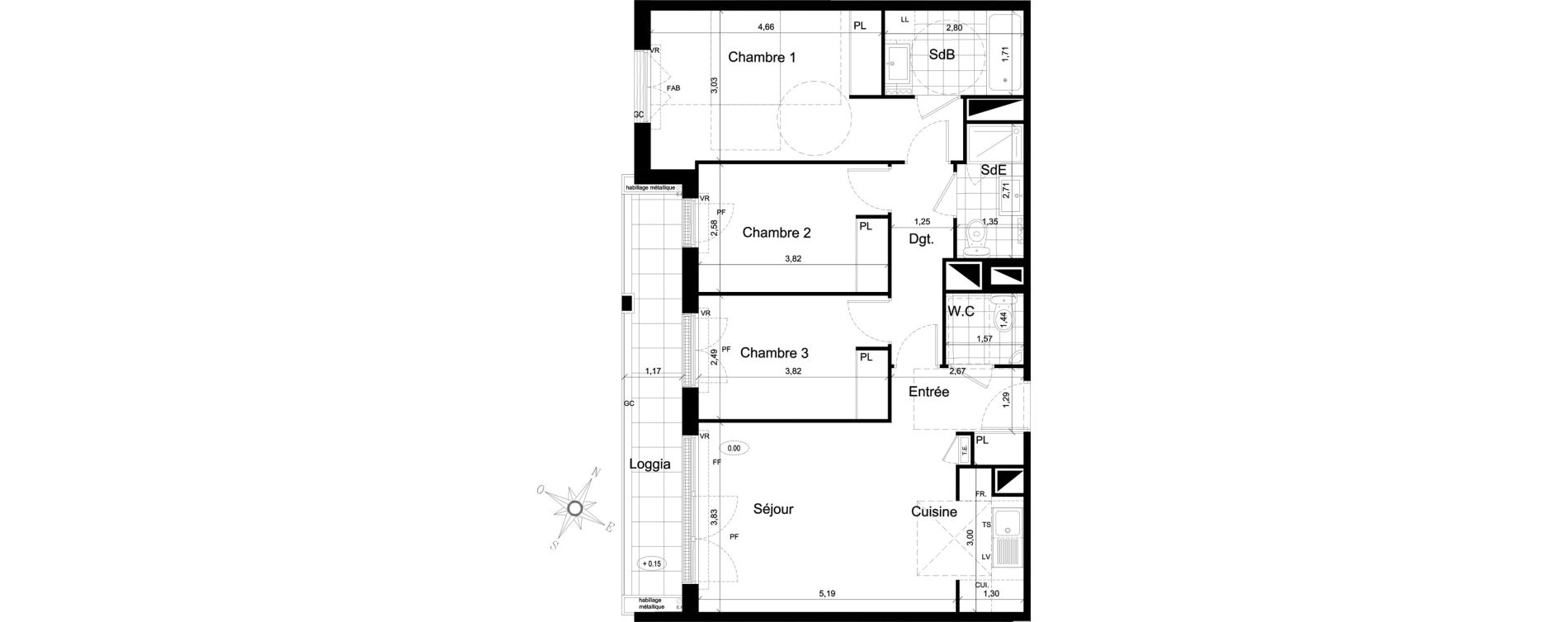 Appartement T4 de 77,98 m2 au Chesnay Centre