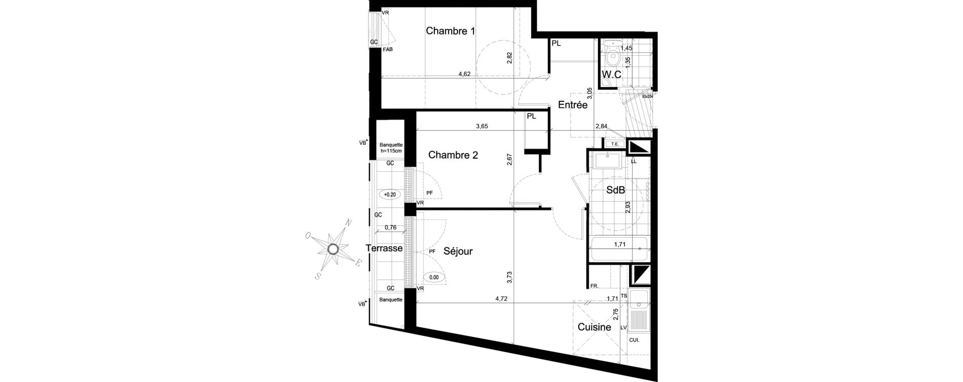Appartement T3 de 58,88 m2 au Chesnay Centre