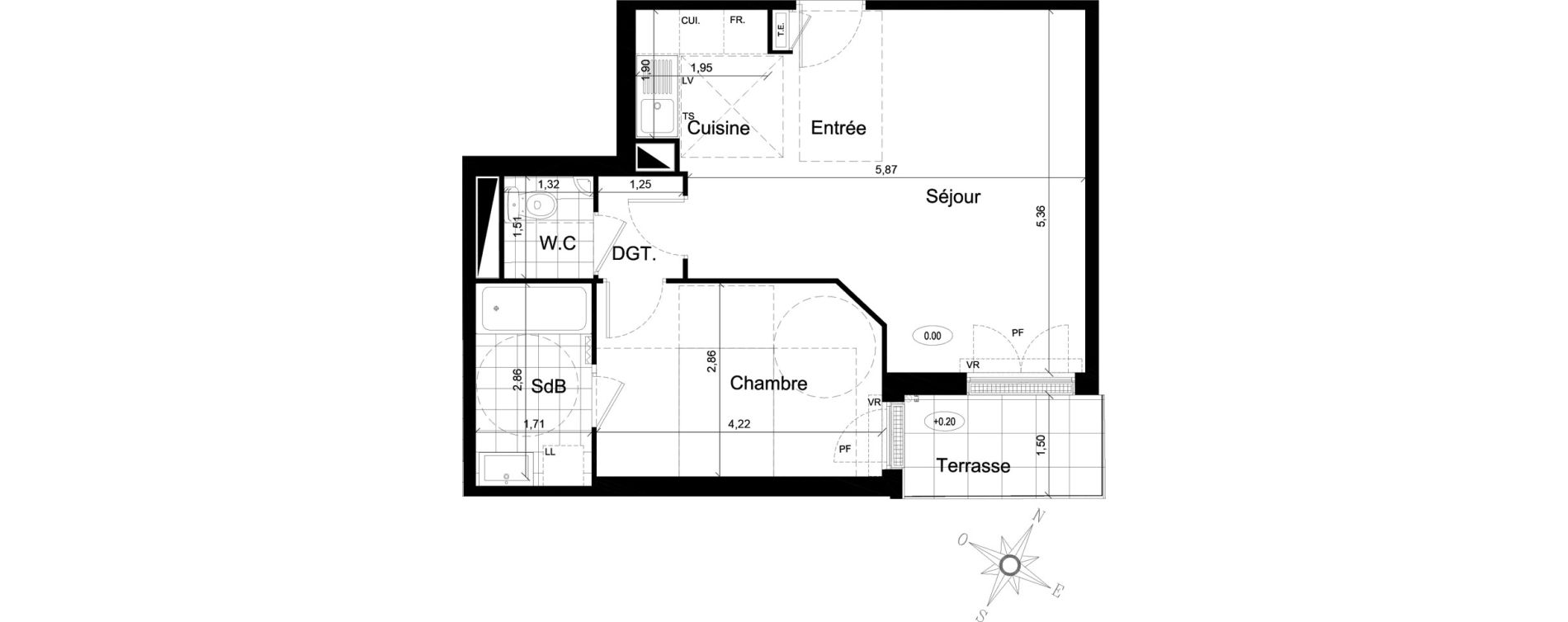 Appartement T2 de 49,77 m2 au Chesnay Centre