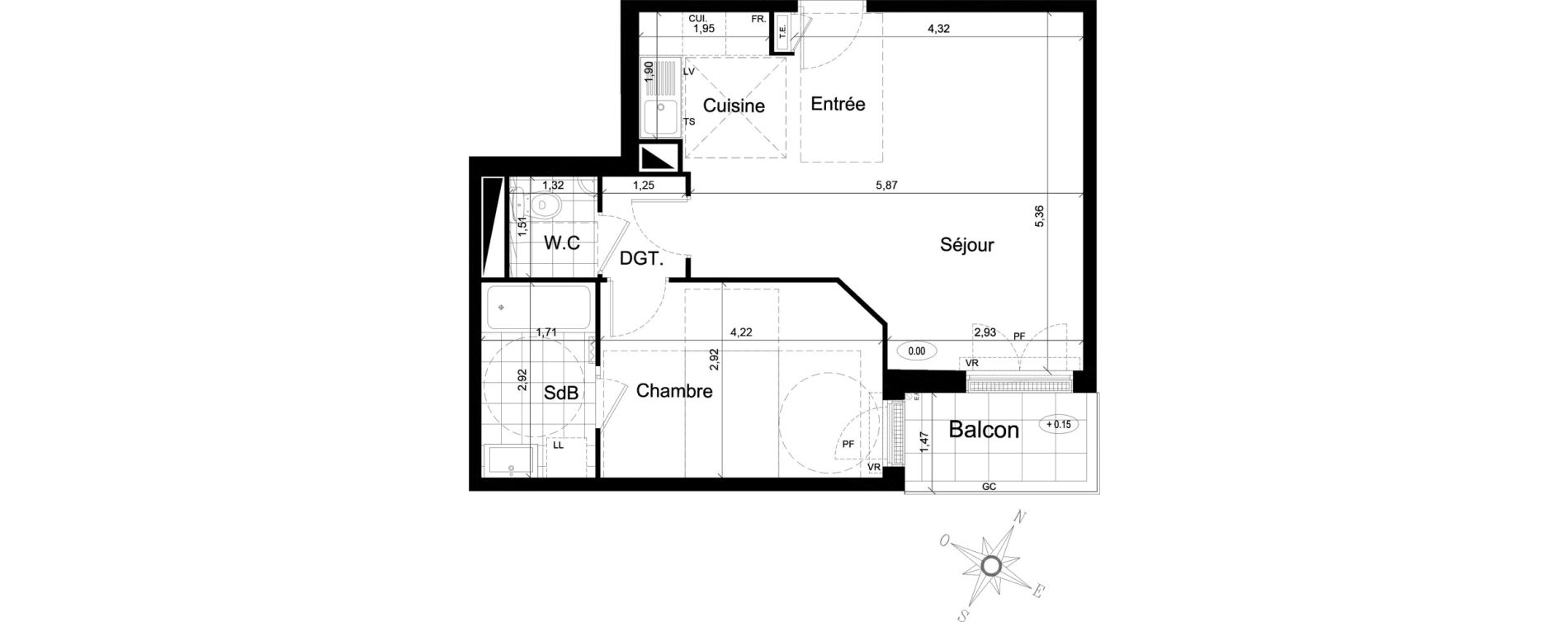Appartement T2 de 49,88 m2 au Chesnay Centre