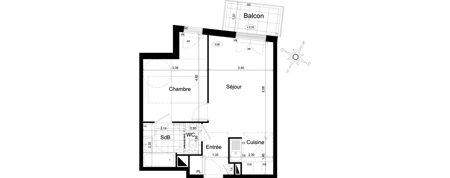 Appartement T2 de 44,63 m2 au Chesnay Centre