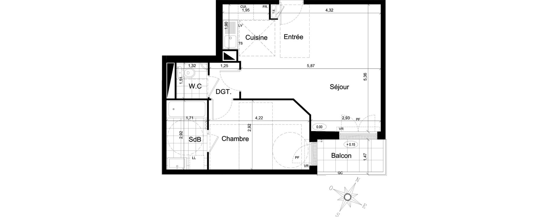 Appartement T2 de 49,88 m2 au Chesnay Centre