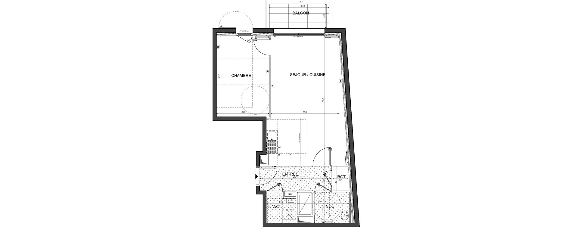 Appartement T2 de 51,26 m2 au Chesnay Centre