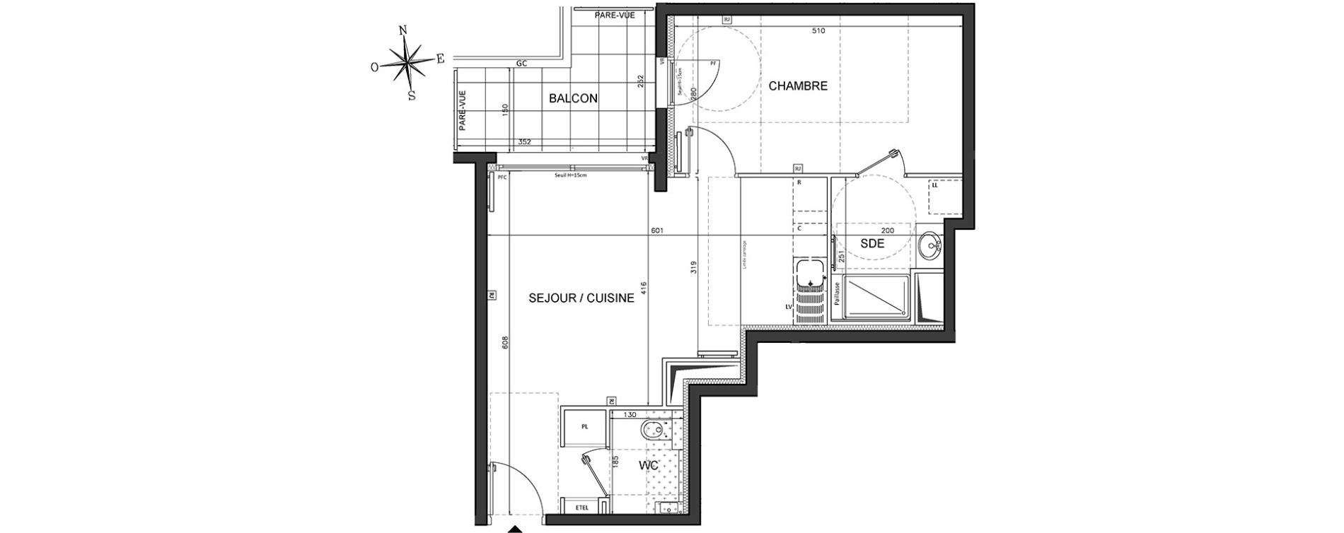 Appartement T2 de 46,35 m2 au Chesnay Centre