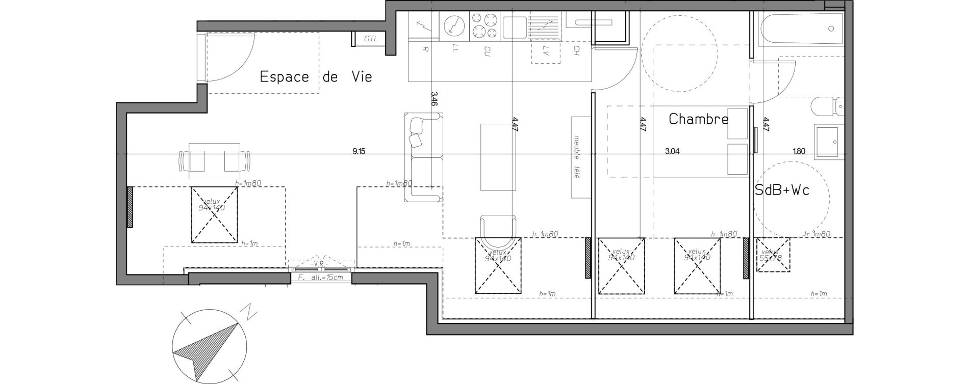 Appartement T2 de 53,03 m2 au Mesnil-Le-Roi Centre
