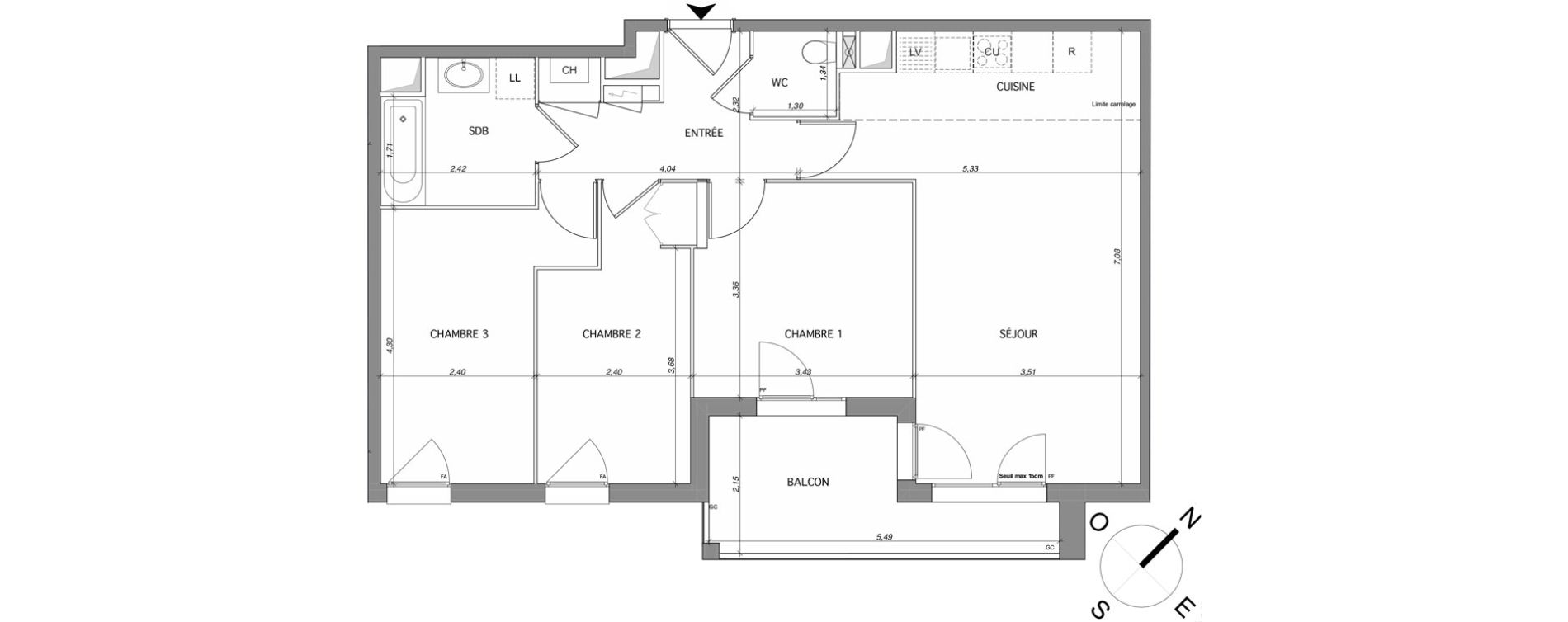 Appartement T4 de 74,38 m2 au Mesnil-Le-Roi Centre