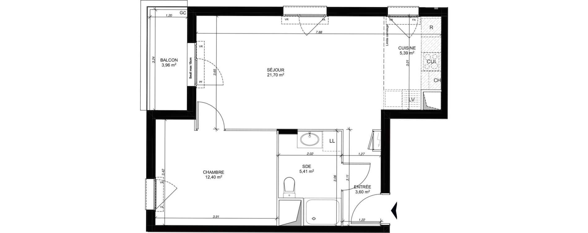 Appartement T2 de 48,50 m2 au Mesnil-Le-Roi Centre