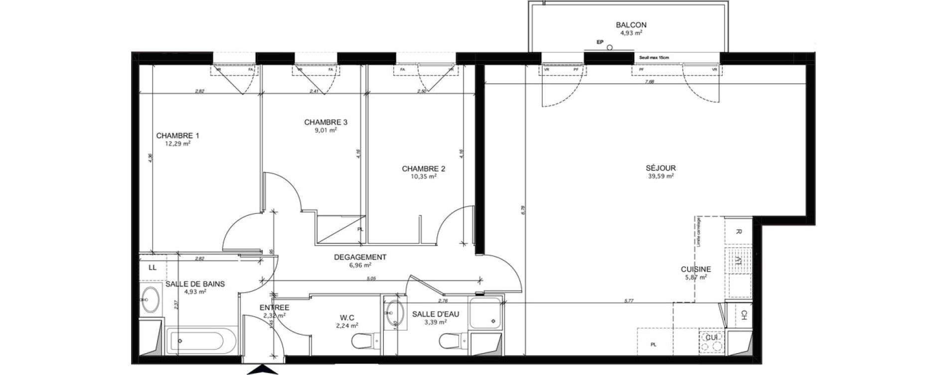 Appartement T4 de 96,95 m2 au Mesnil-Le-Roi Centre