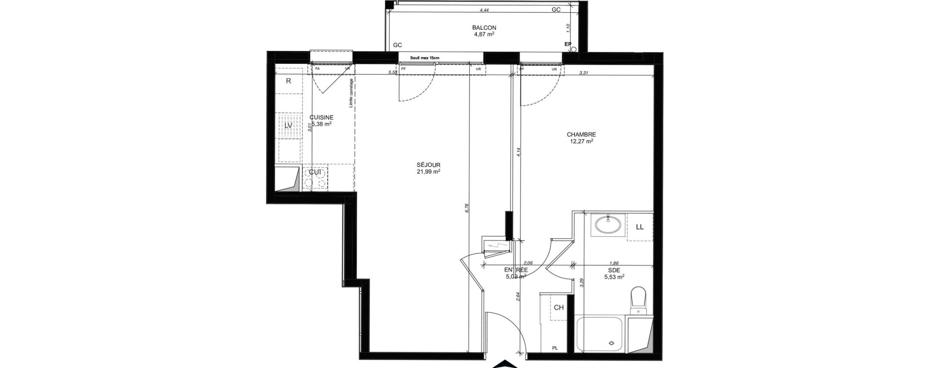 Appartement T2 de 50,26 m2 au Mesnil-Le-Roi Centre