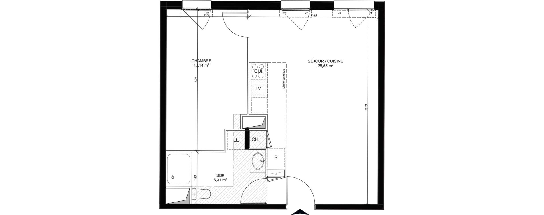 Appartement T2 de 48,00 m2 au Mesnil-Le-Roi Centre