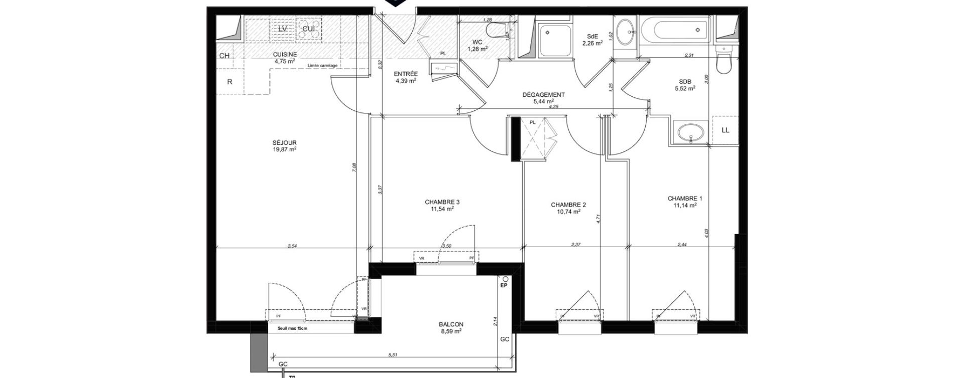 Appartement T4 de 76,93 m2 au Mesnil-Le-Roi Centre