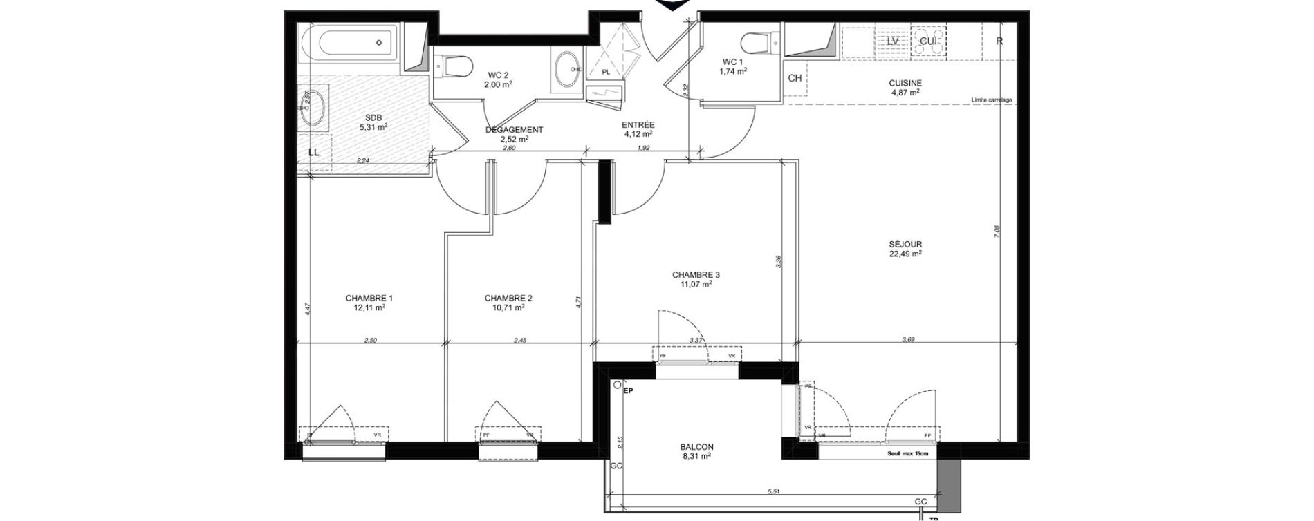 Appartement T4 de 76,94 m2 au Mesnil-Le-Roi Centre