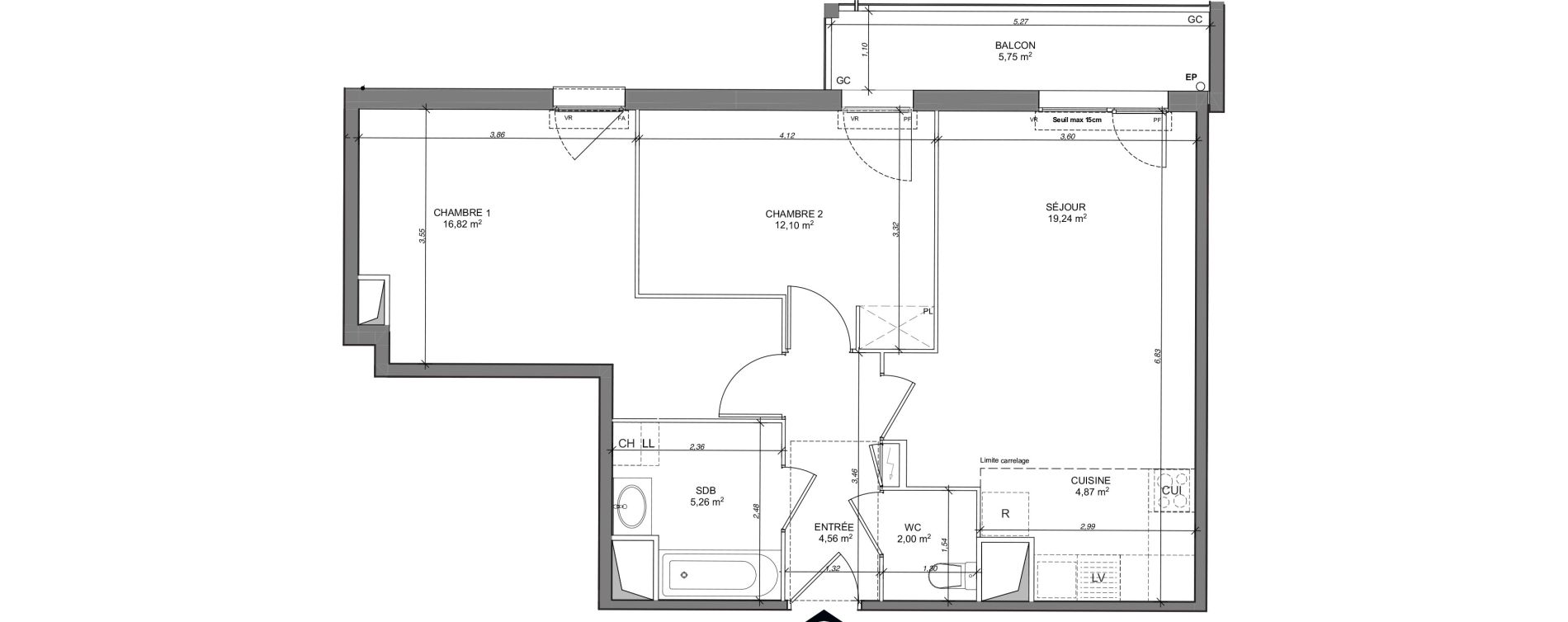 Appartement T3 de 64,85 m2 au Mesnil-Le-Roi Centre