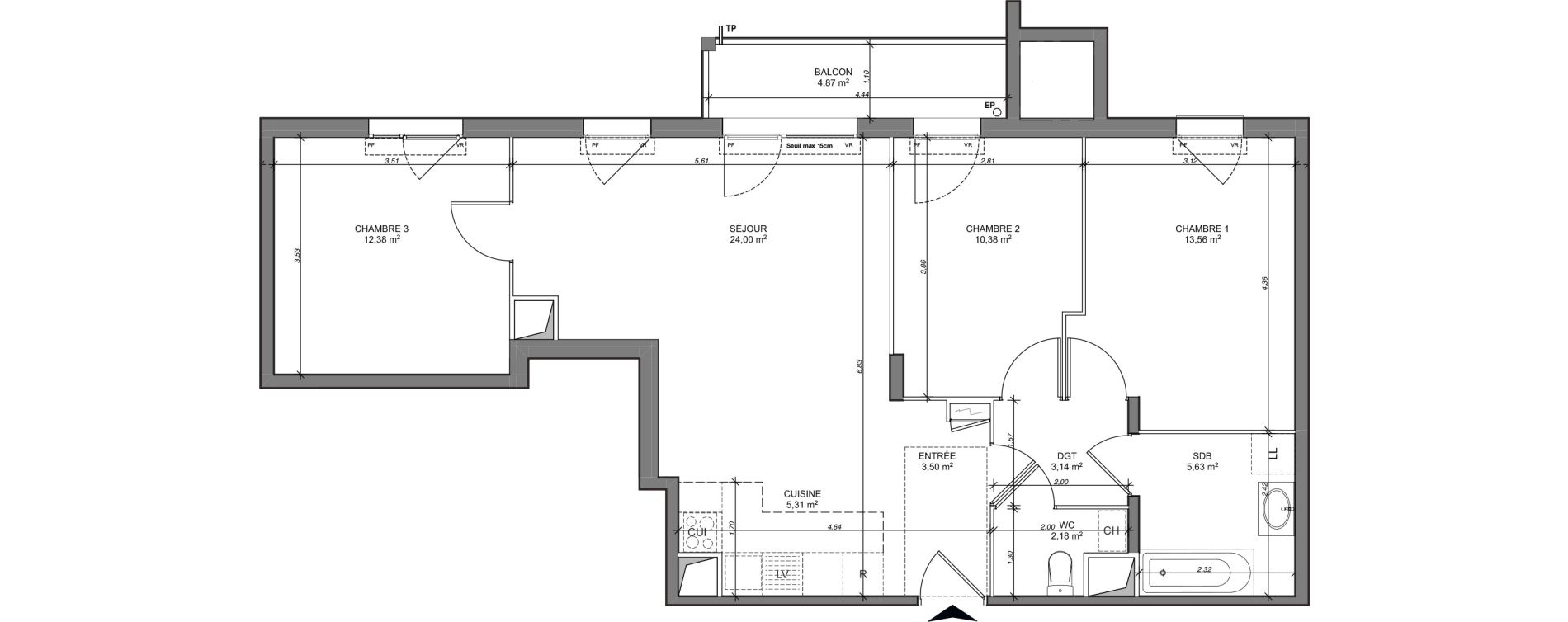 Appartement T4 de 80,08 m2 au Mesnil-Le-Roi Centre