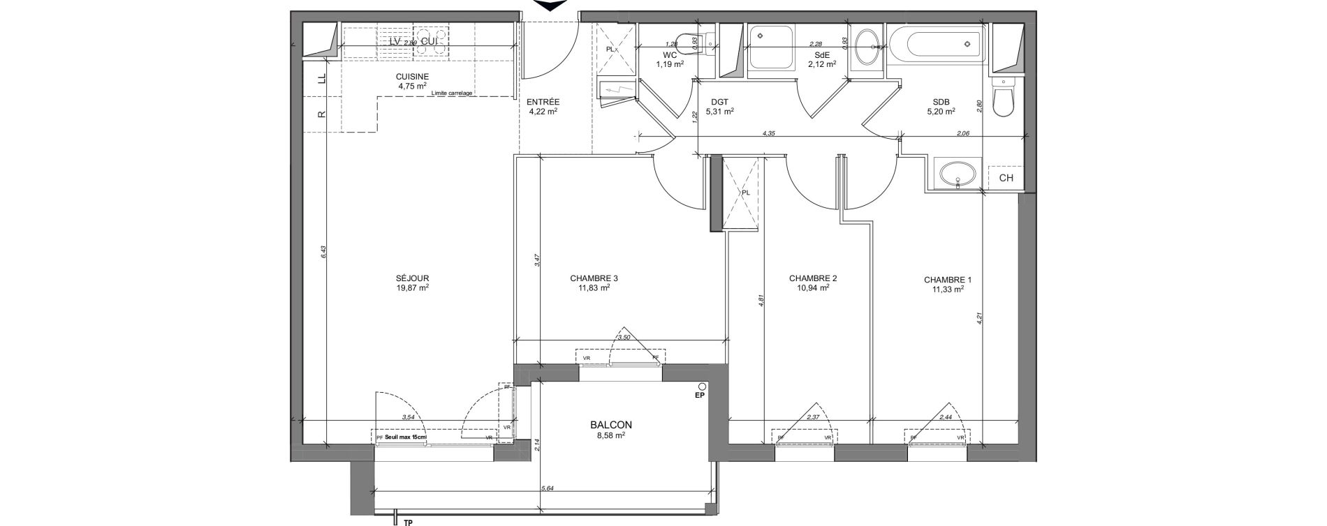 Appartement T4 de 76,76 m2 au Mesnil-Le-Roi Centre