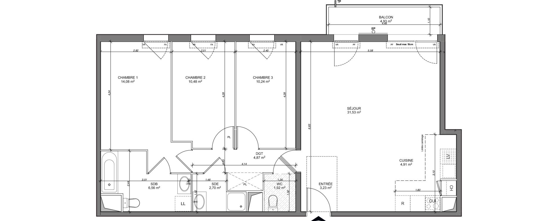 Appartement T4 de 90,52 m2 au Mesnil-Le-Roi Centre