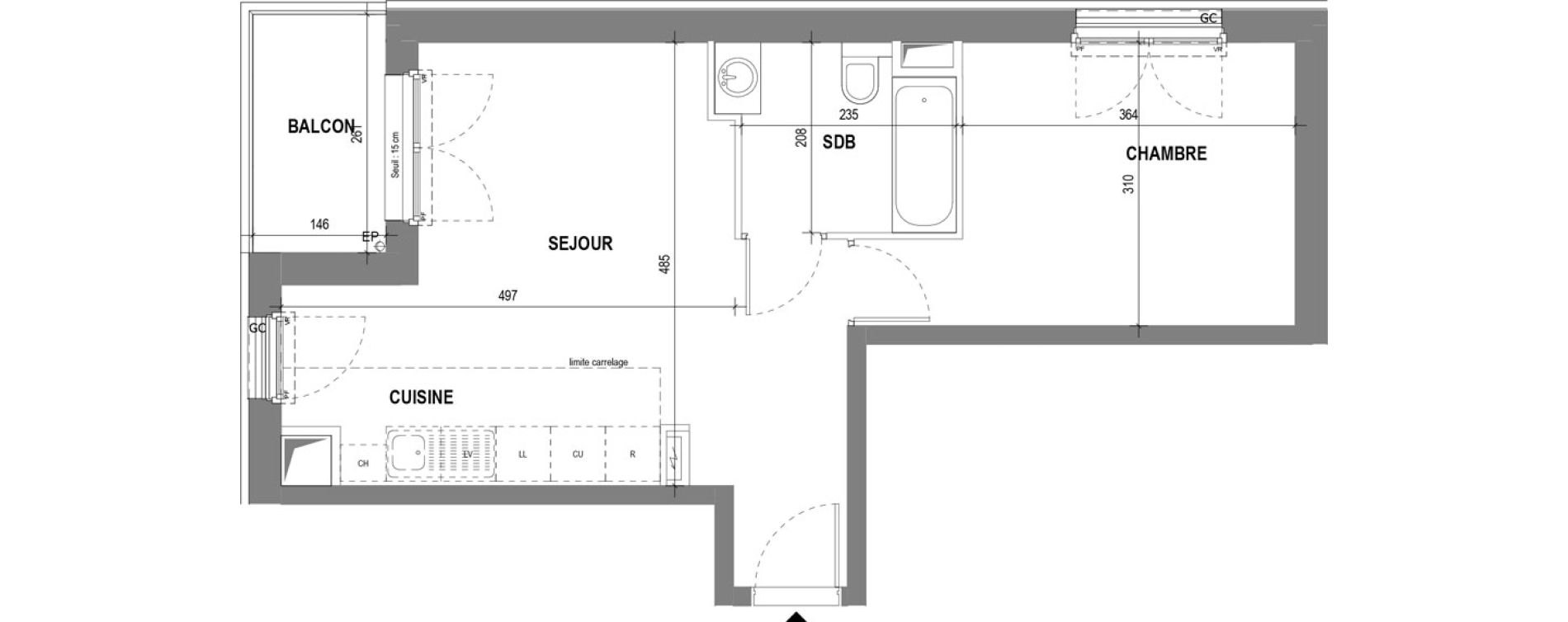 Appartement T2 de 41,37 m2 au Pecq Canada - jean jaur&egrave;s