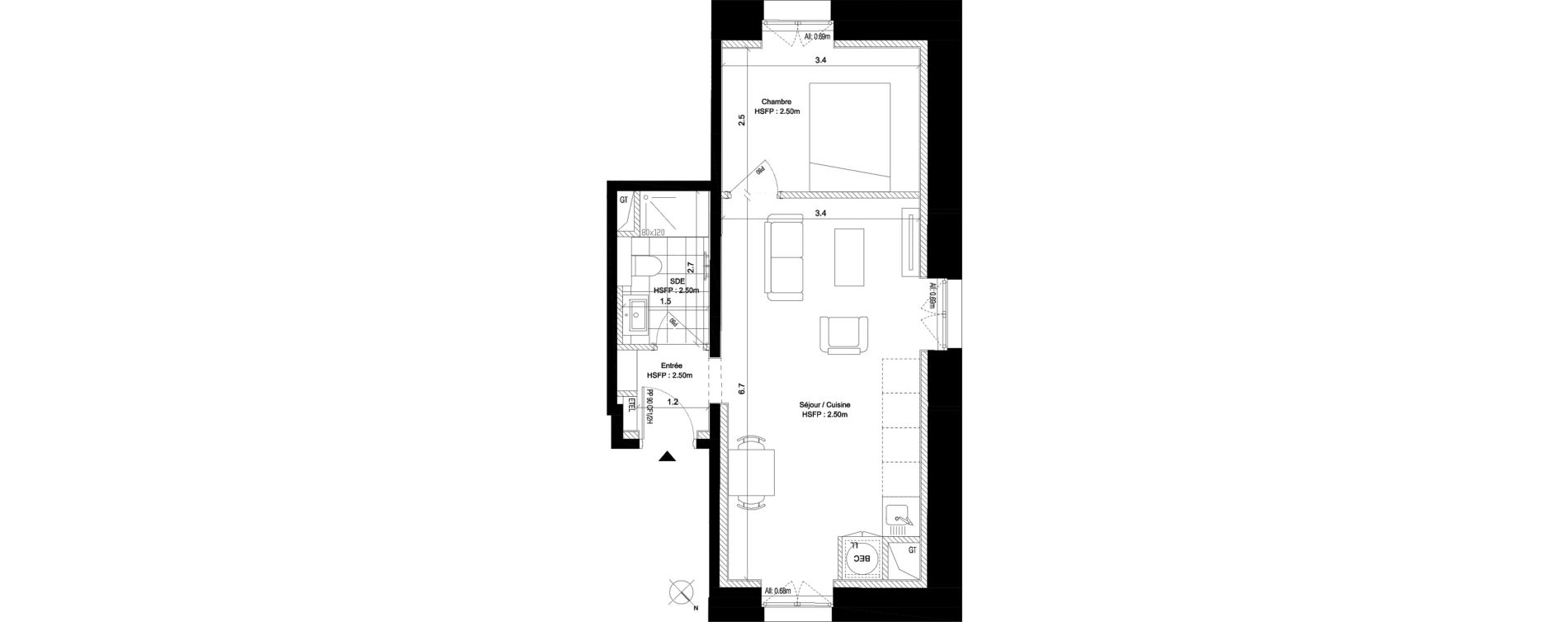 Appartement T2 de 37,80 m2 au Pecq Centre