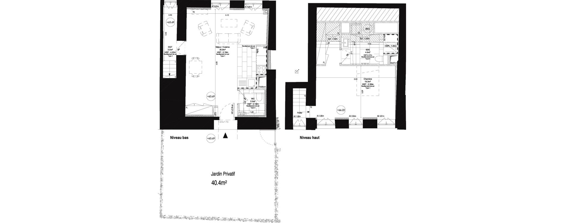 Duplex T2 de 60,80 m2 au Pecq Centre