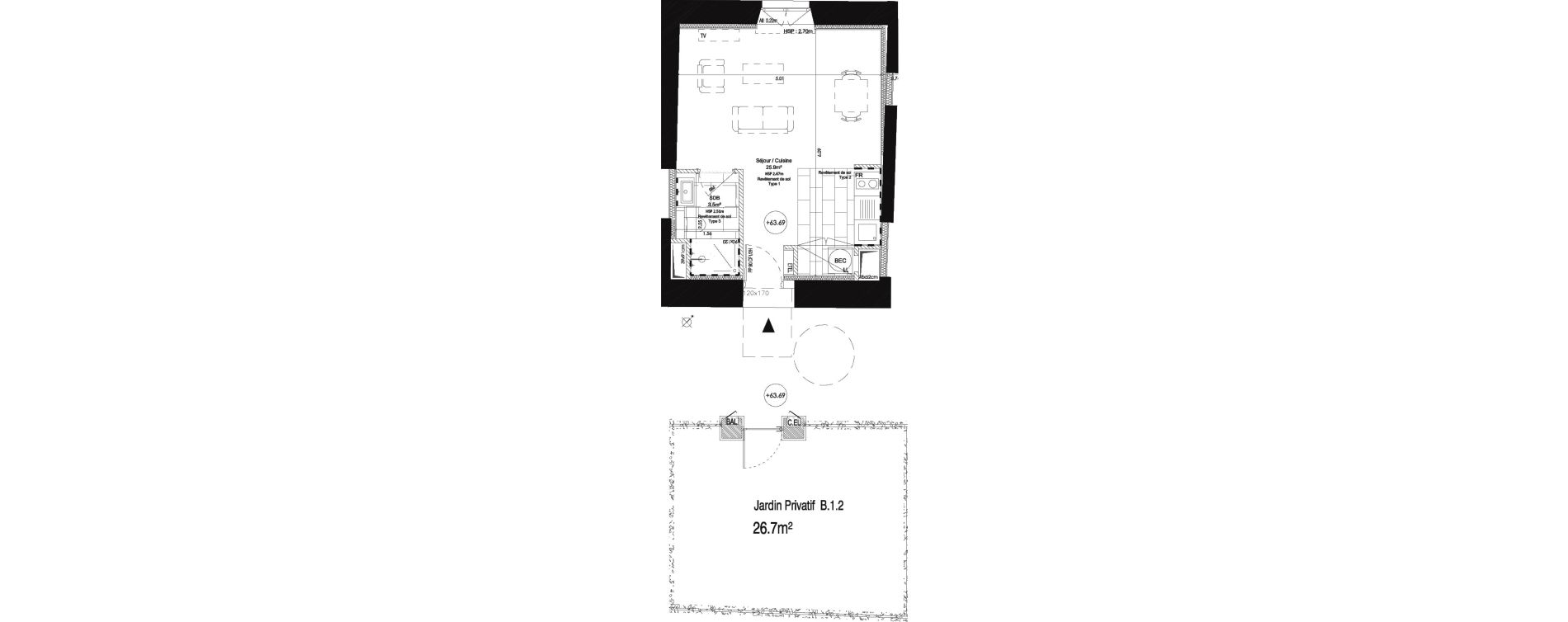 Appartement T1 de 29,40 m2 au Pecq Centre