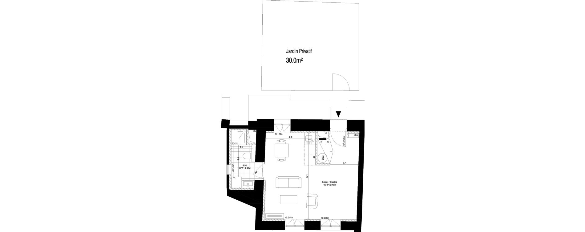 Appartement T1 de 31,60 m2 au Pecq Centre