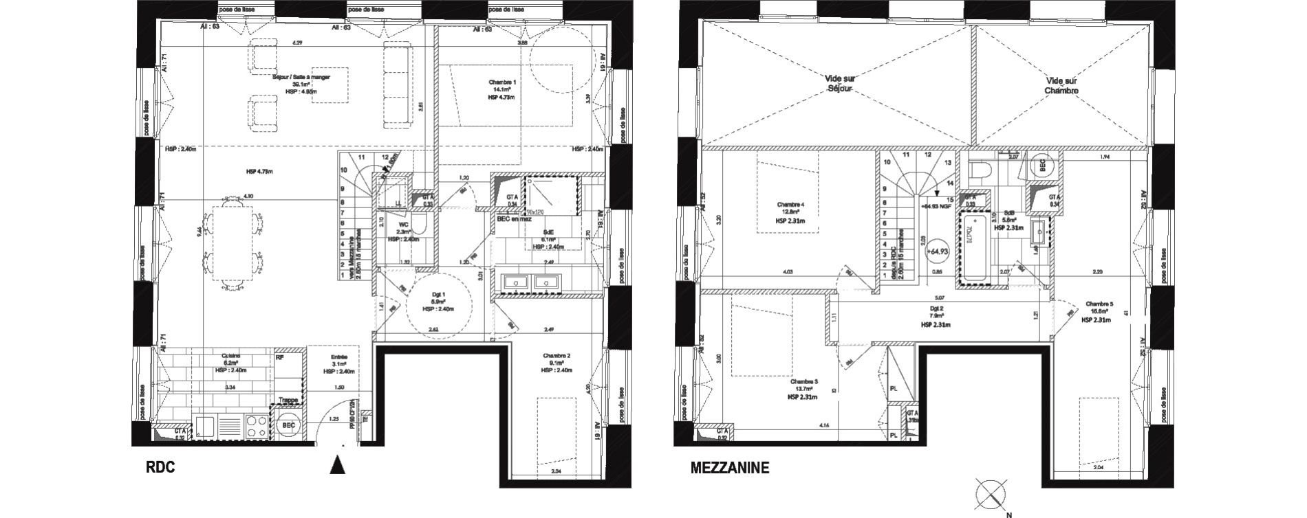 Duplex T6 de 141,50 m2 au Pecq Centre
