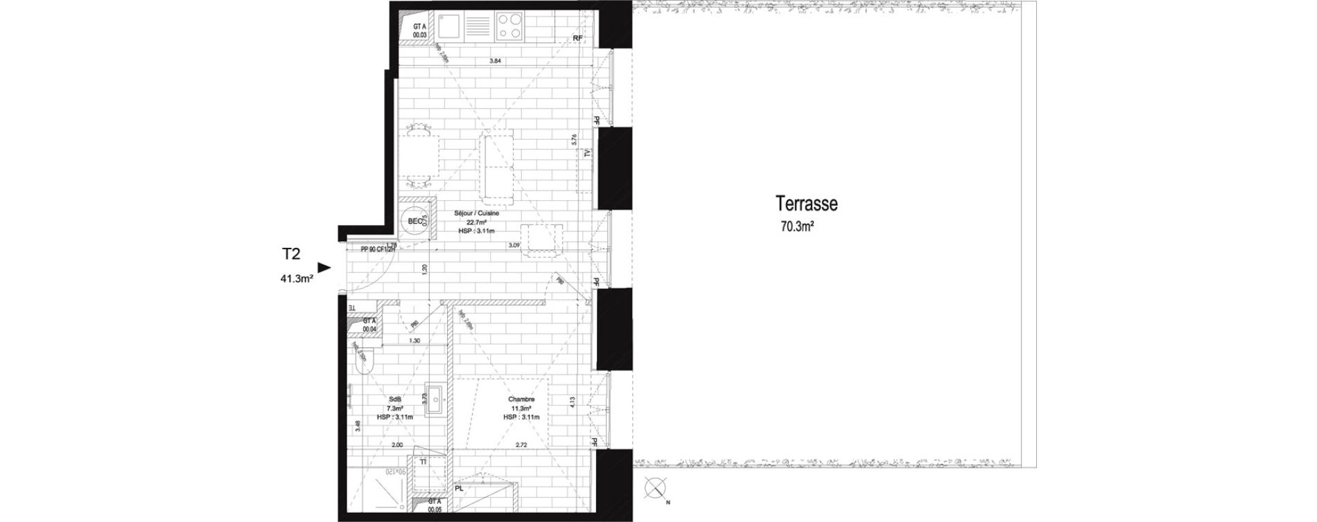 Appartement T2 de 41,30 m2 au Pecq Centre