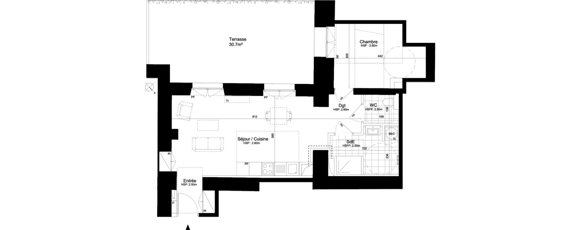 Appartement T2 de 51,20 m2 au Pecq Centre