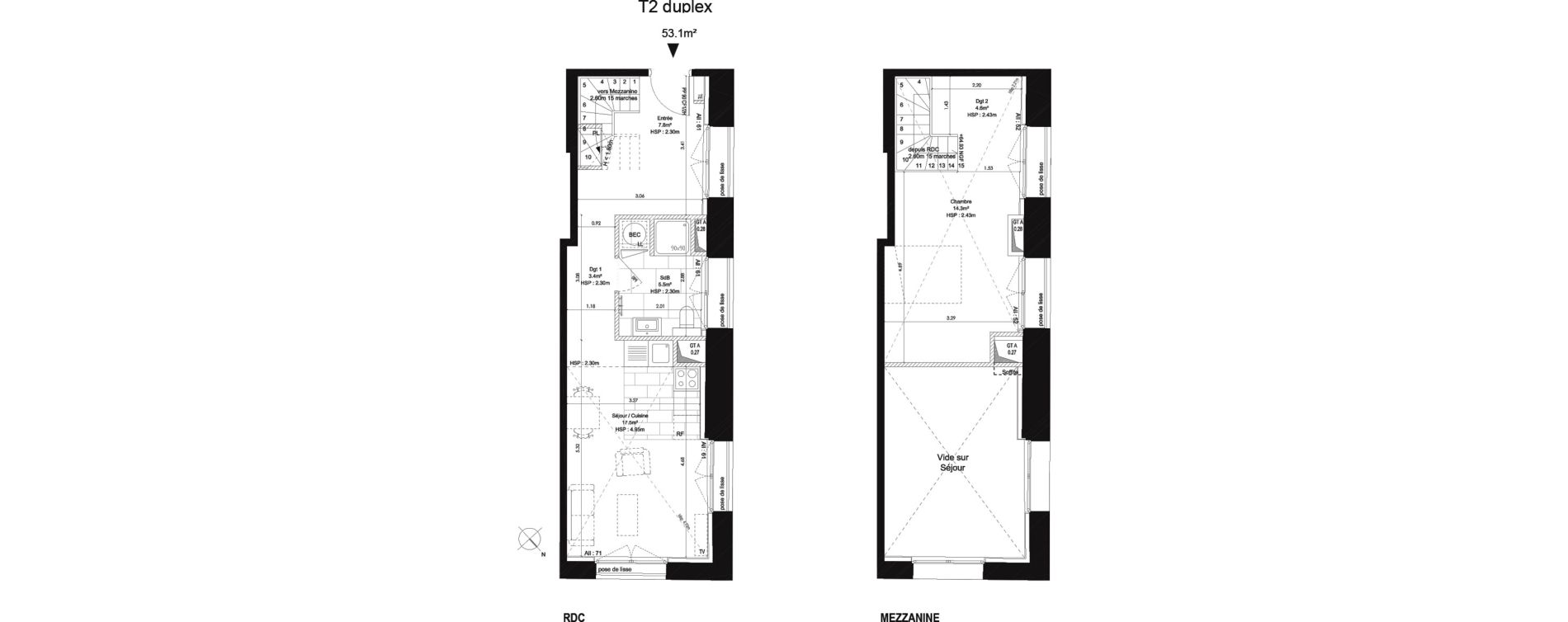 Duplex T2 de 53,10 m2 au Pecq Centre