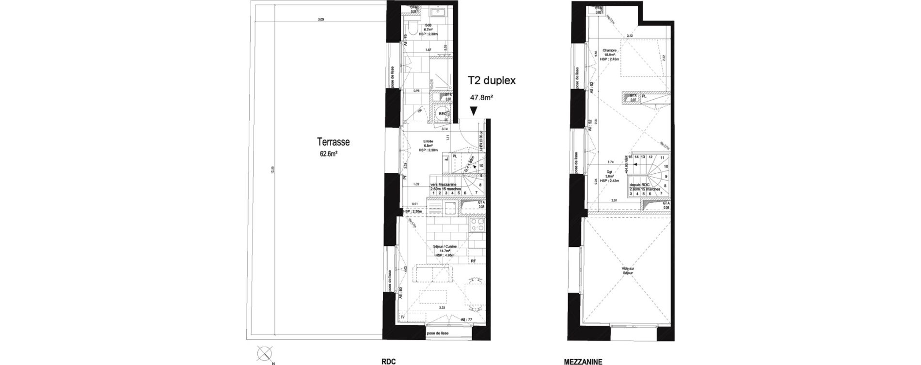 Duplex T2 de 47,80 m2 au Pecq Centre