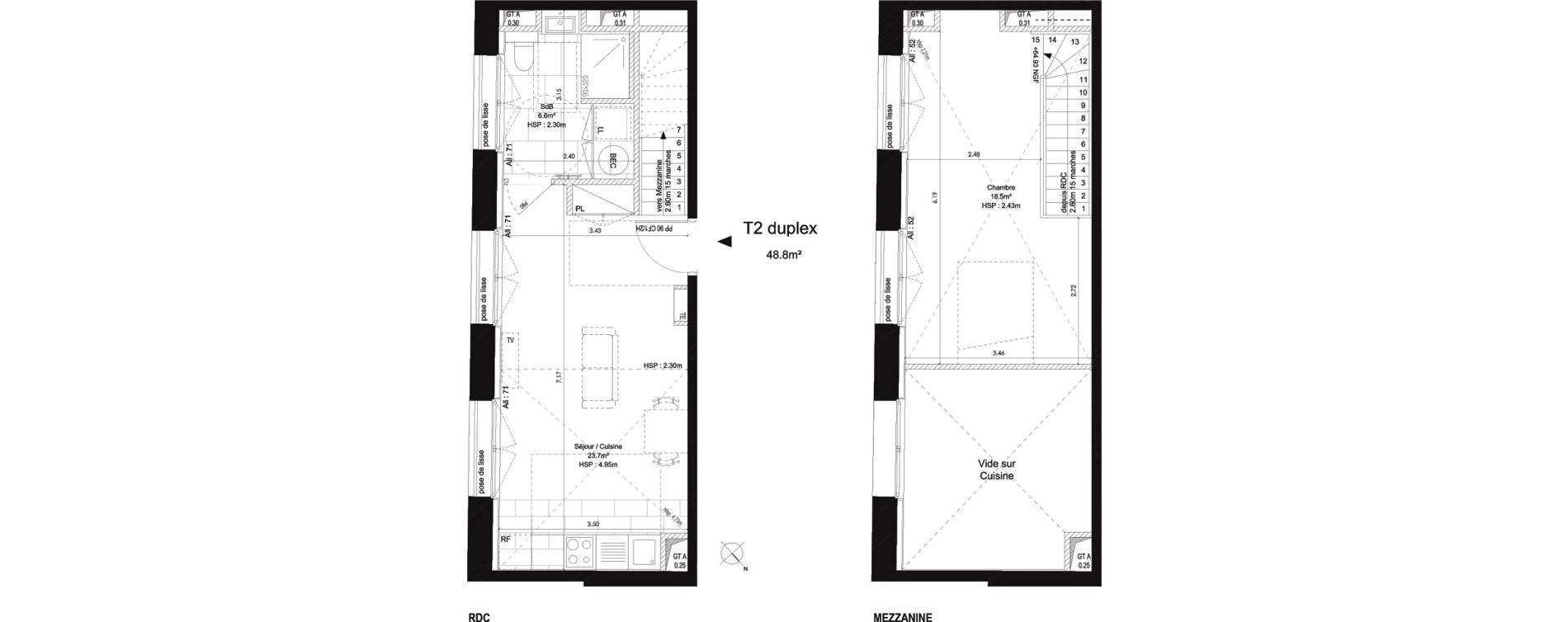 Duplex T2 de 48,80 m2 au Pecq Centre