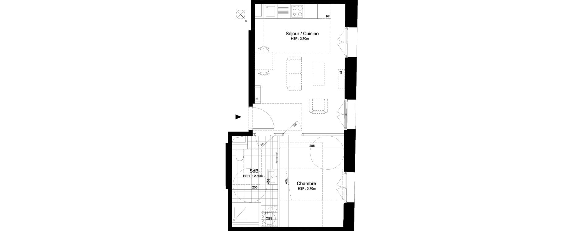 Appartement T2 de 42,30 m2 au Pecq Centre