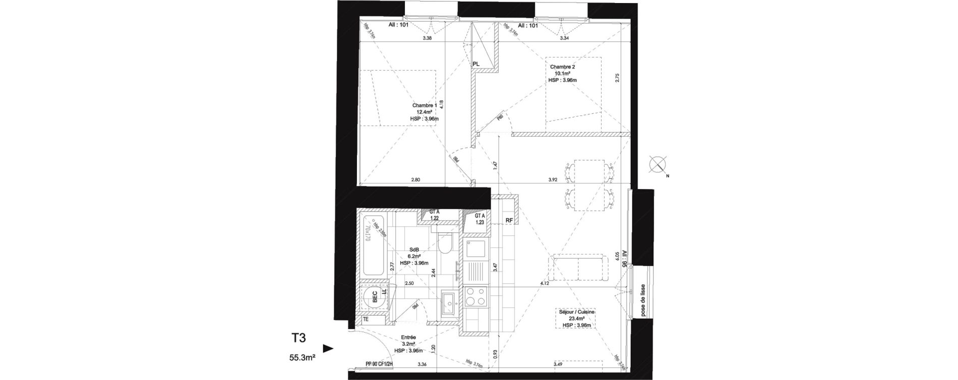 Appartement T3 de 55,30 m2 au Pecq Centre