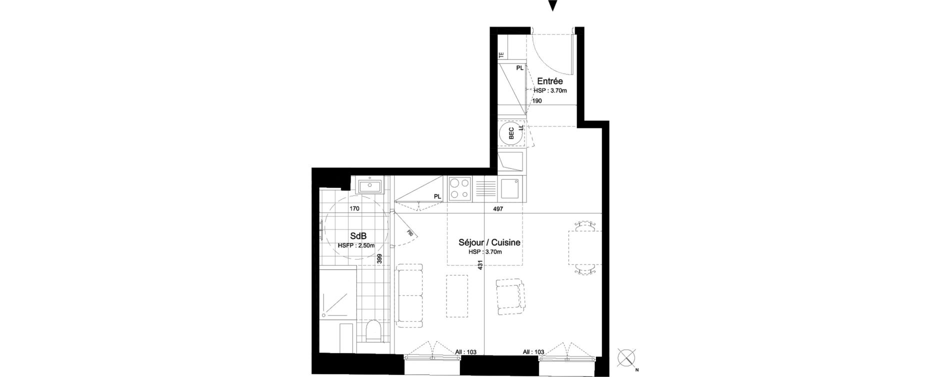 Appartement T1 de 33,60 m2 au Pecq Centre