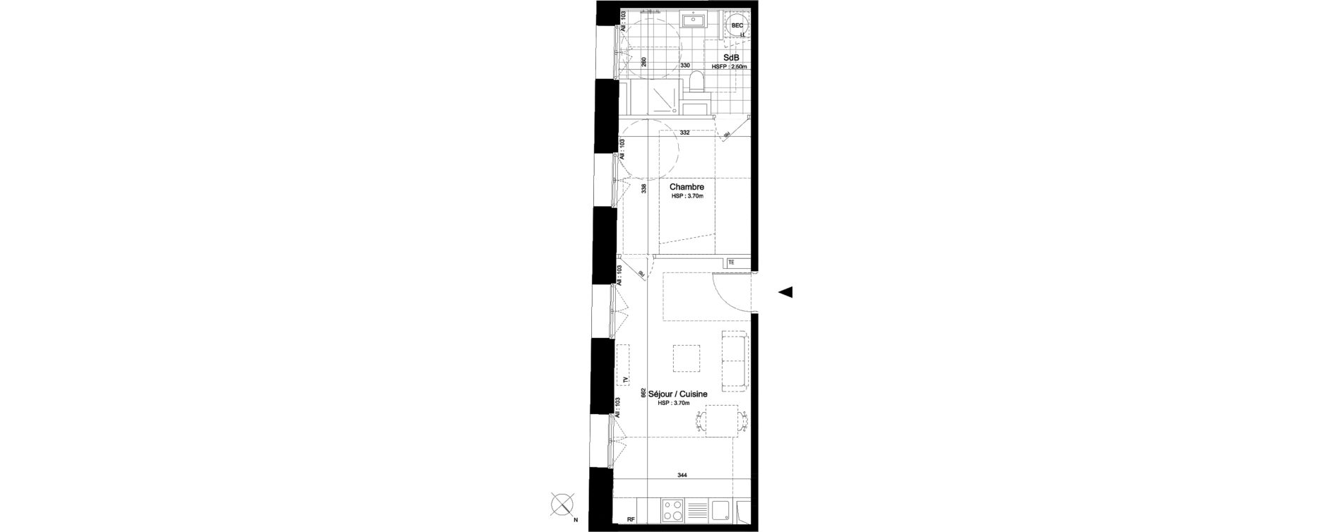 Appartement T2 de 41,40 m2 au Pecq Centre