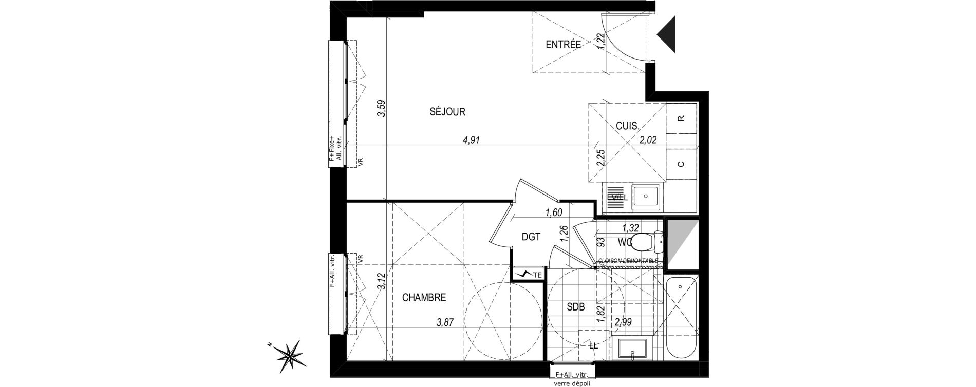 Appartement T2 de 44,15 m2 au Port-Marly Centre