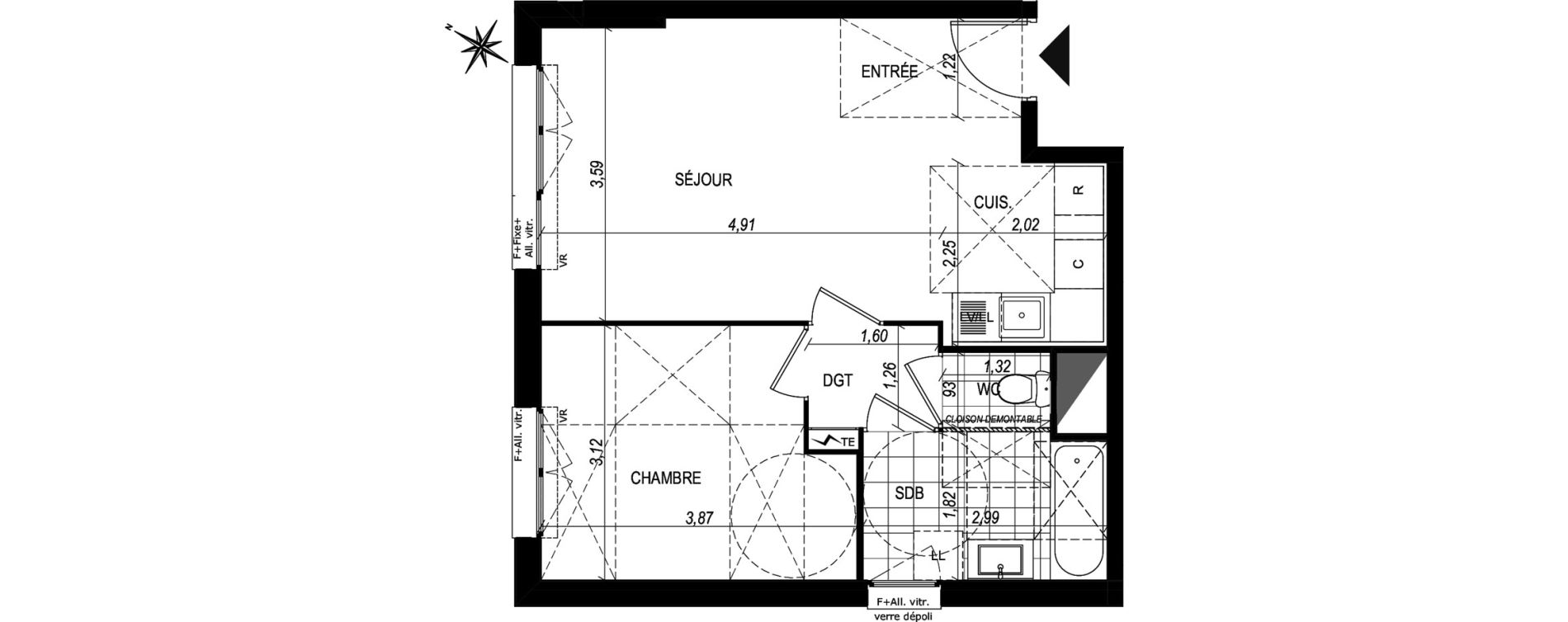 Appartement T2 de 44,15 m2 au Port-Marly Centre