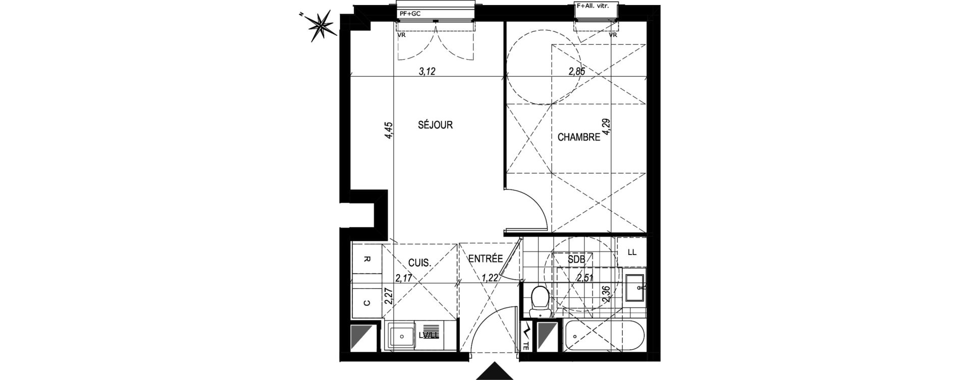 Appartement T2 de 38,16 m2 au Port-Marly Centre