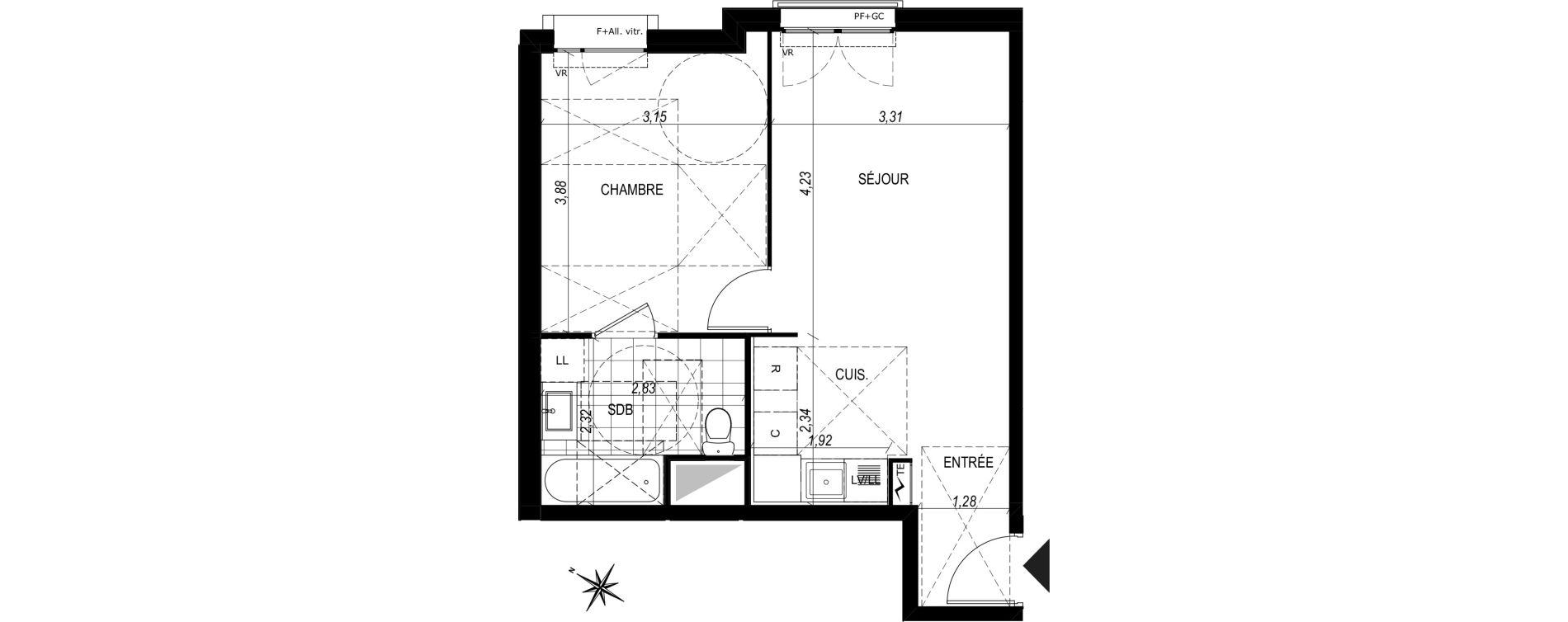 Appartement T2 de 42,26 m2 au Port-Marly Centre