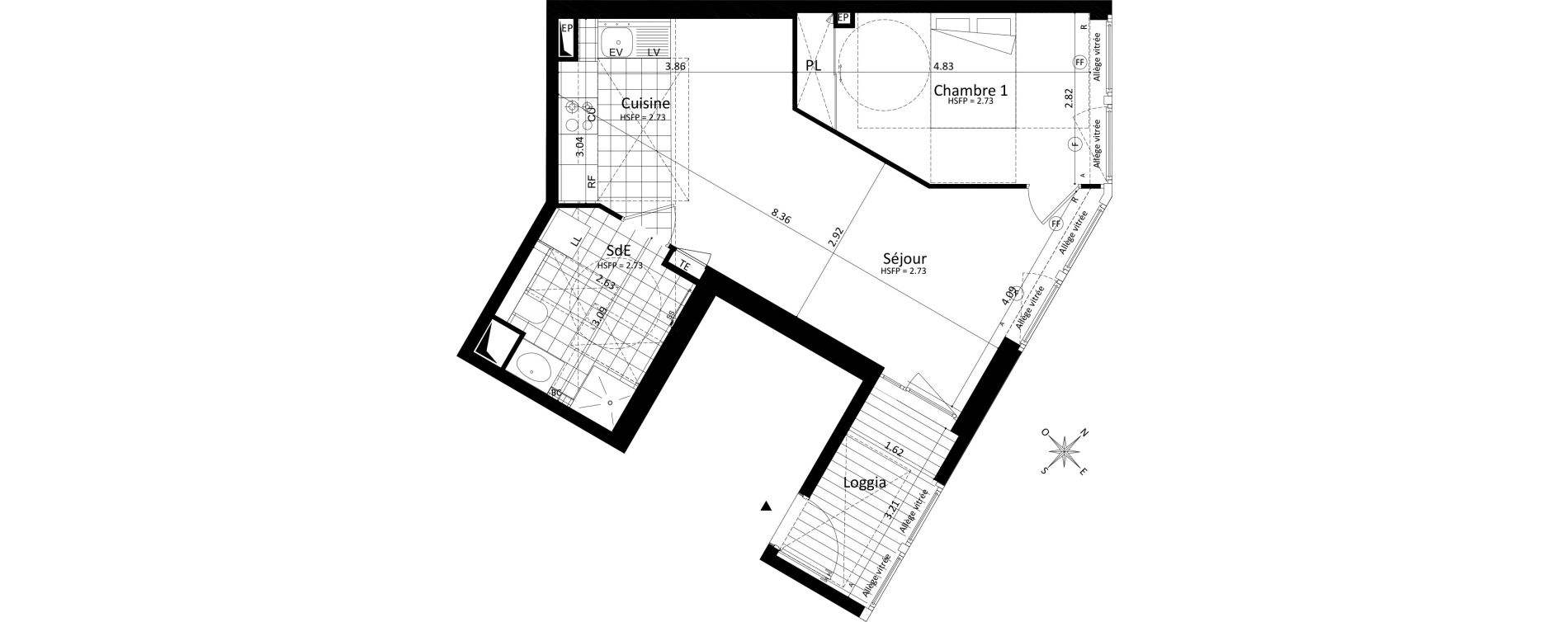 Appartement T2 de 48,94 m2 au V&eacute;sinet Centre