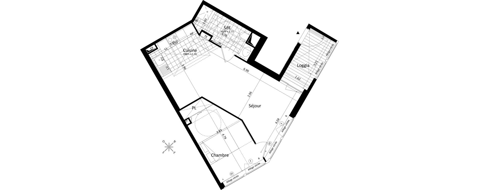 Appartement T2 de 46,84 m2 au V&eacute;sinet Centre