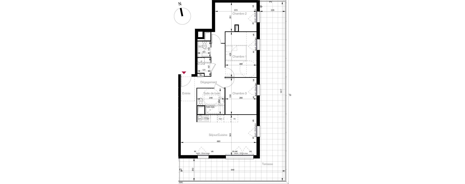 Appartement T4 de 76,10 m2 aux Clayes-Sous-Bois L'avre
