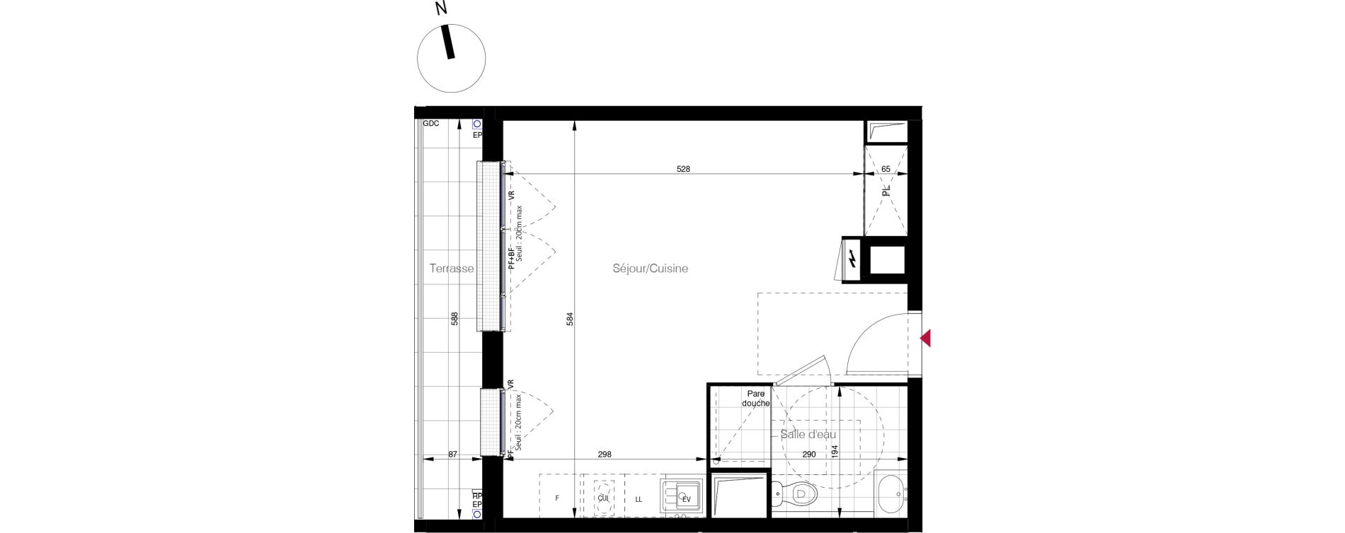 Appartement T1 de 32,80 m2 aux Clayes-Sous-Bois L'avre