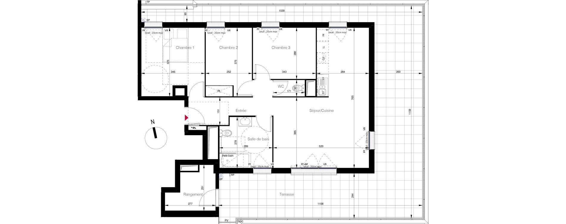 Appartement T4 de 83,60 m2 aux Clayes-Sous-Bois L'avre