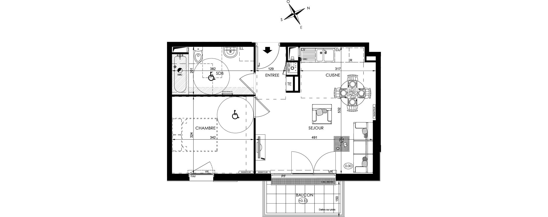 Appartement T2 de 43,00 m2 aux Clayes-Sous-Bois Centre