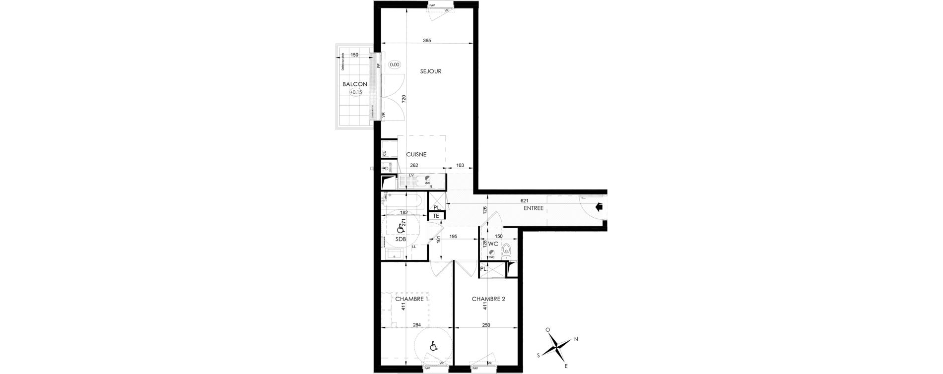 Appartement T3 de 65,40 m2 aux Clayes-Sous-Bois Centre