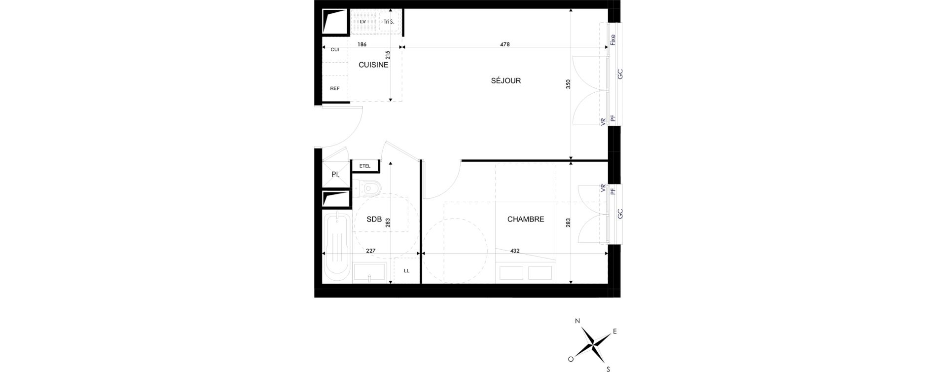 Appartement T2 de 40,88 m2 aux Clayes-Sous-Bois Val joyeux