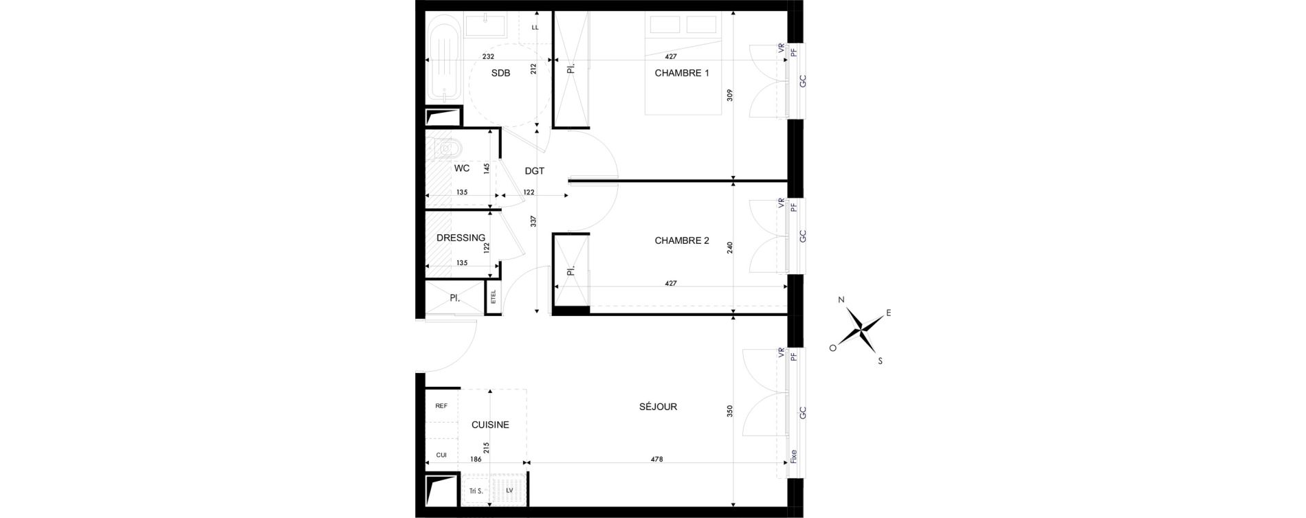Appartement T3 de 58,12 m2 aux Clayes-Sous-Bois Val joyeux
