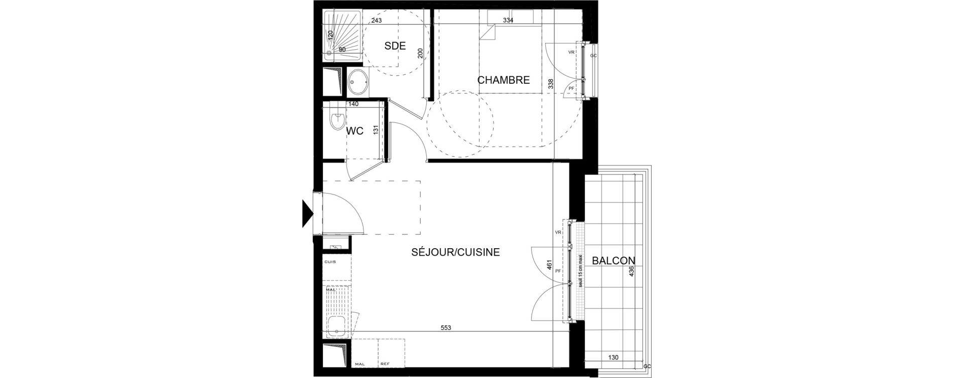 Appartement T2 de 43,67 m2 aux Clayes-Sous-Bois Centre